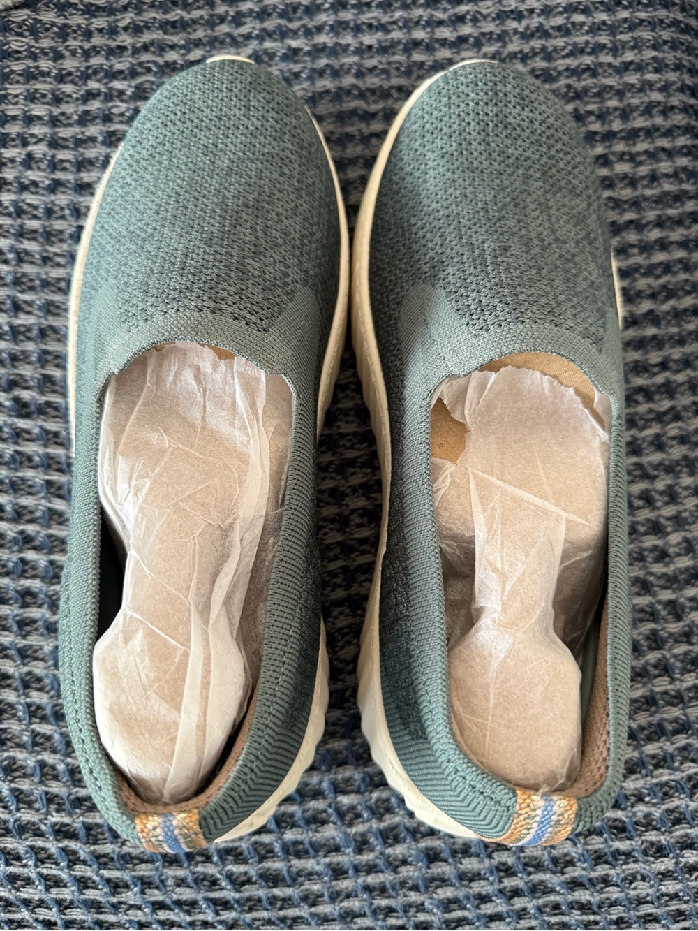 Bzees Wednesday Green Slip-On Sneakers with Tan & Blue Stripe